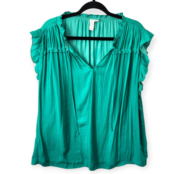 JOIE Green Sleeveless Ruffle Blouse Size 2X - Picture 2 of 10